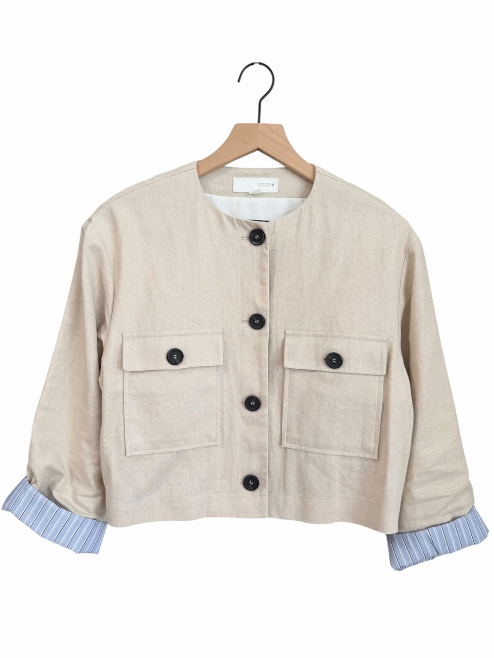 ZARA Cropped Linen Jacket Cream Size M
